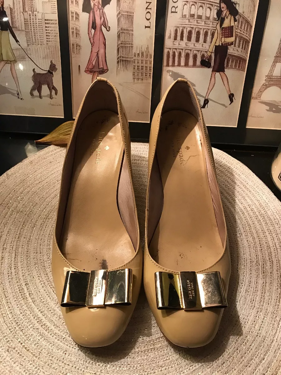 Light Beige KATE SPADE DOLORES Pumps Block Heel Women s Shoes sz 8 5