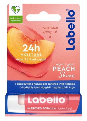 Labello Lip Balm (Peach Shine)   24h Moisture with Shea Butter & Vitamin E