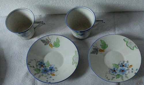 PRETTY ENGLISH CHINA HAND PAINTED PAIR OF COFFEE CUP & SAUCER ART DECO - Picture 3 of 6