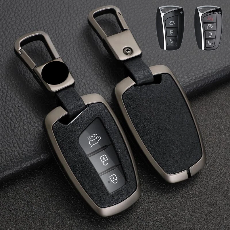 For Hyundai Santa Fe Ix45 Genesis Equus Zinc Alloy Leather Car Key Case Cover Foto 3 de 4