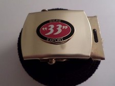 U.S MILITARY BLACK WEB BELT WITH BIERE 33 EXPORT BRASS BUCKLE U.S.A MADE