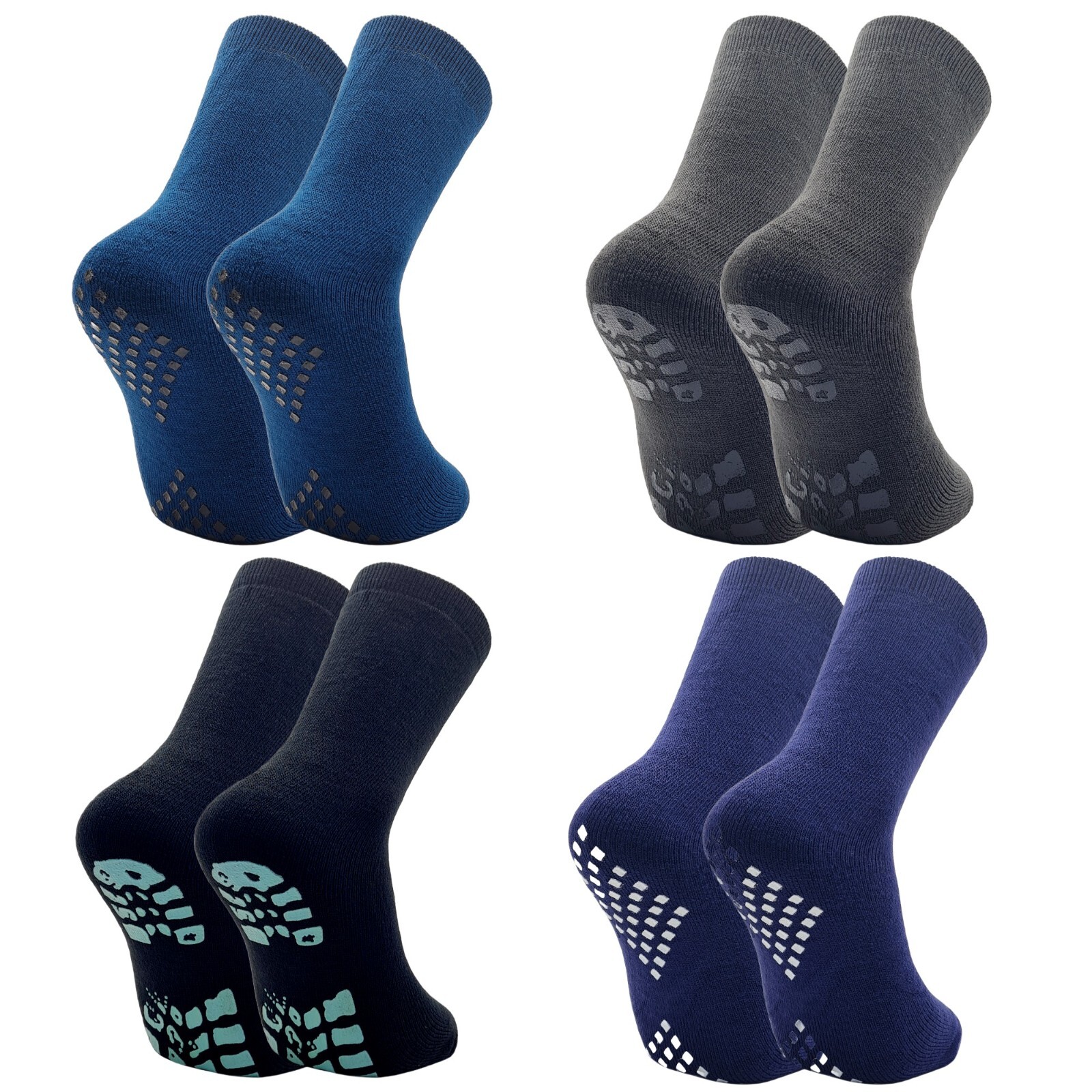 4 Pairs Mens Non Slip Thermal Slipper Bed Socks With Rubber Gripper
