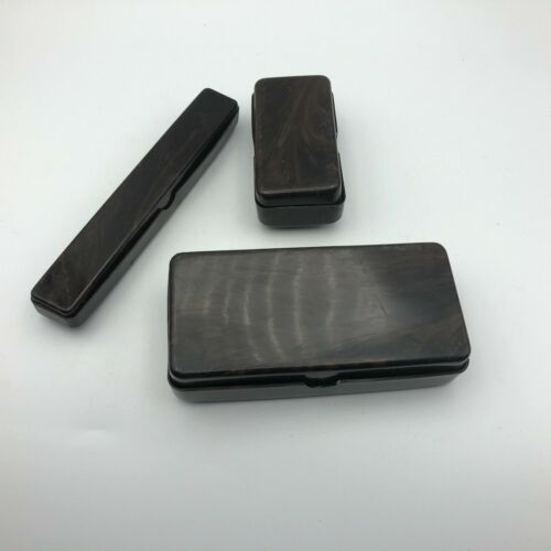 Brown Swirl Acetate Travel Case Holder Box USA Lot 3 Different Vintage