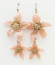 Pink Acetate Double Dimensional Flower Dangle Earring Trendy Hanging