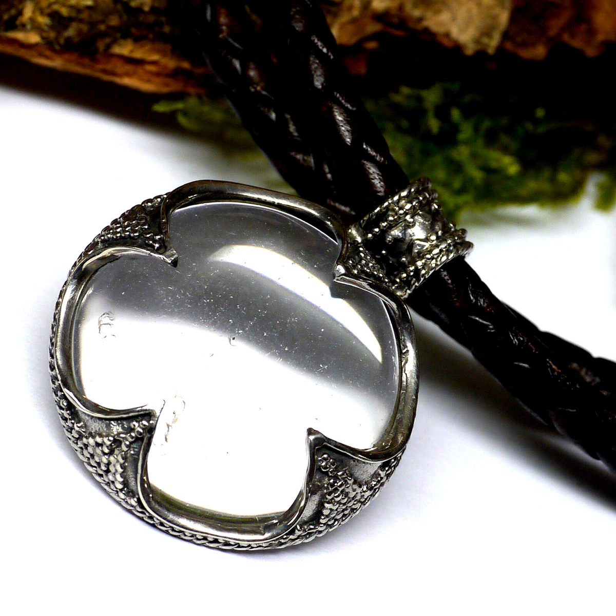 925 Silber Wikinger Anhänger Fund Gotland Bergkristall L59 cm echt