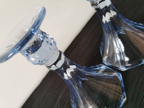 French Art Deco Style Vintage Cornflower Blue Candle Holders - Picture 10 of 10