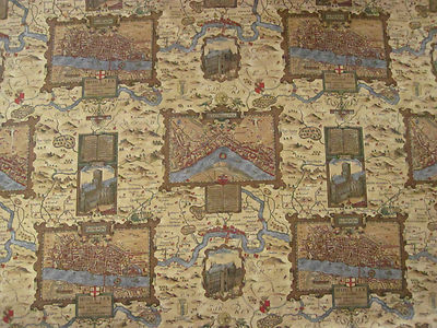 THIBAUT JUBILÄUM STOFF DESIGN London Karte 3 METER 100% BAUMWOLLE TABAK