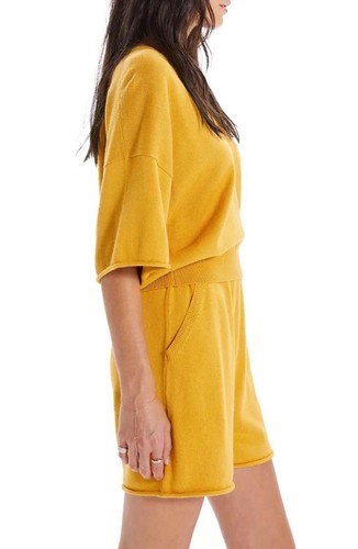 $198 - MOTHER The Boxy V-Neck Crop Sweater Top in Amber Yellow Size M - Picture 3 of 5