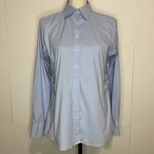 Lands End Blue Button Down Long Sleeve Ruched Side Shirt Top Sz 10P Petite