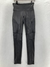 Spanx Faux Leather Moto Leggings Women's M Very Black Stretch Pull On Biker