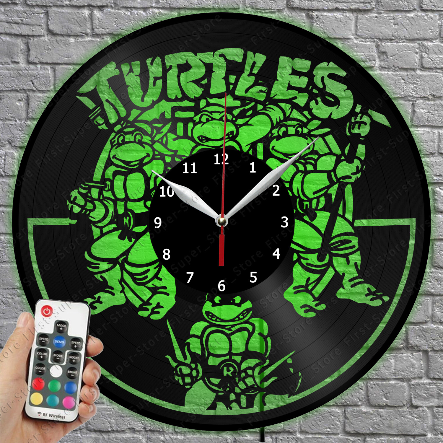 LED Vinyl Record Wall Clock with Turtles Design and LED Light  1503  