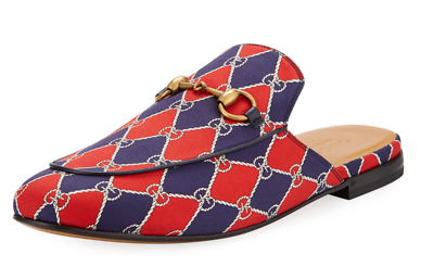 Gucci Mens Kings Horsebit Blue Red Rhombus Slip Slide 