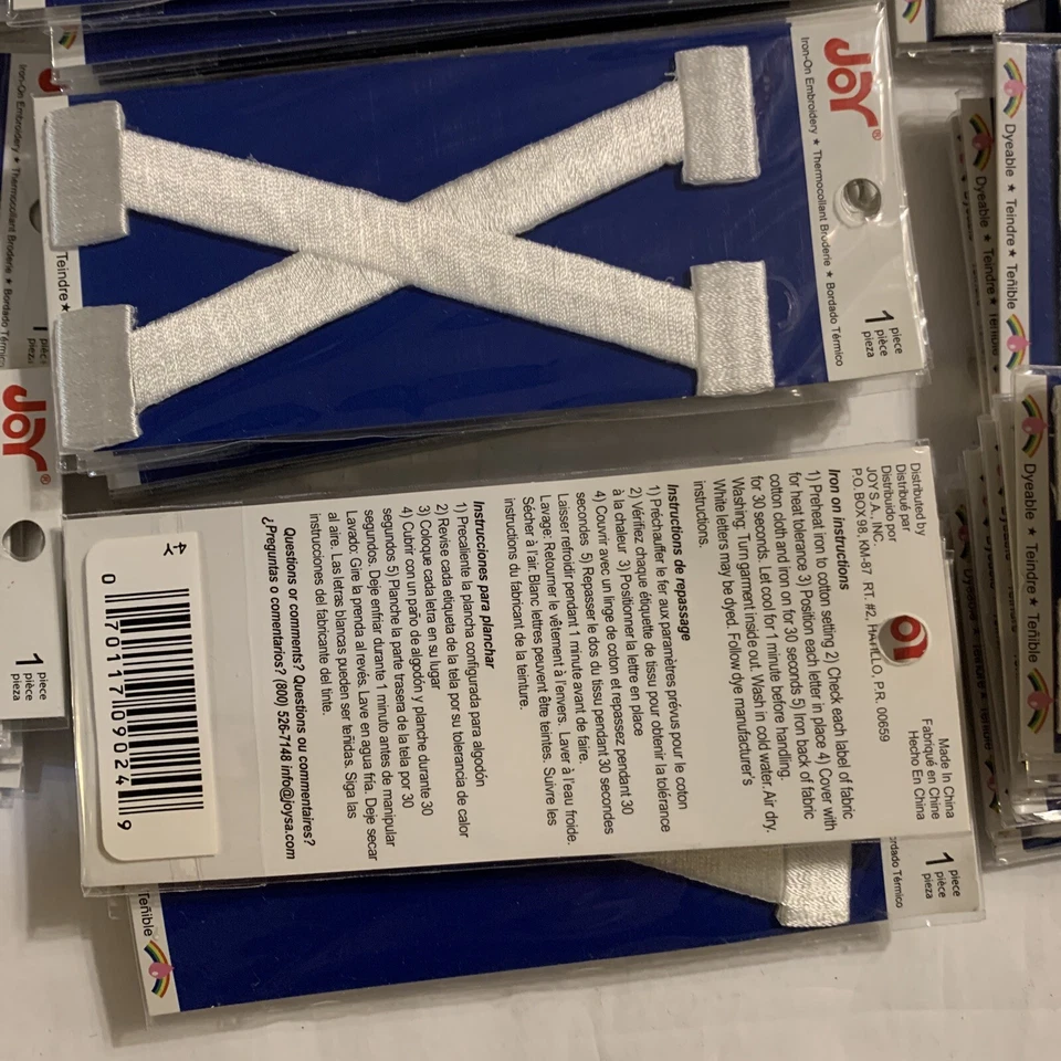 Joy Iron-On Embroidery. Letter Assortment White.  Size 4 inch. Dyeable - Image 2 of 2