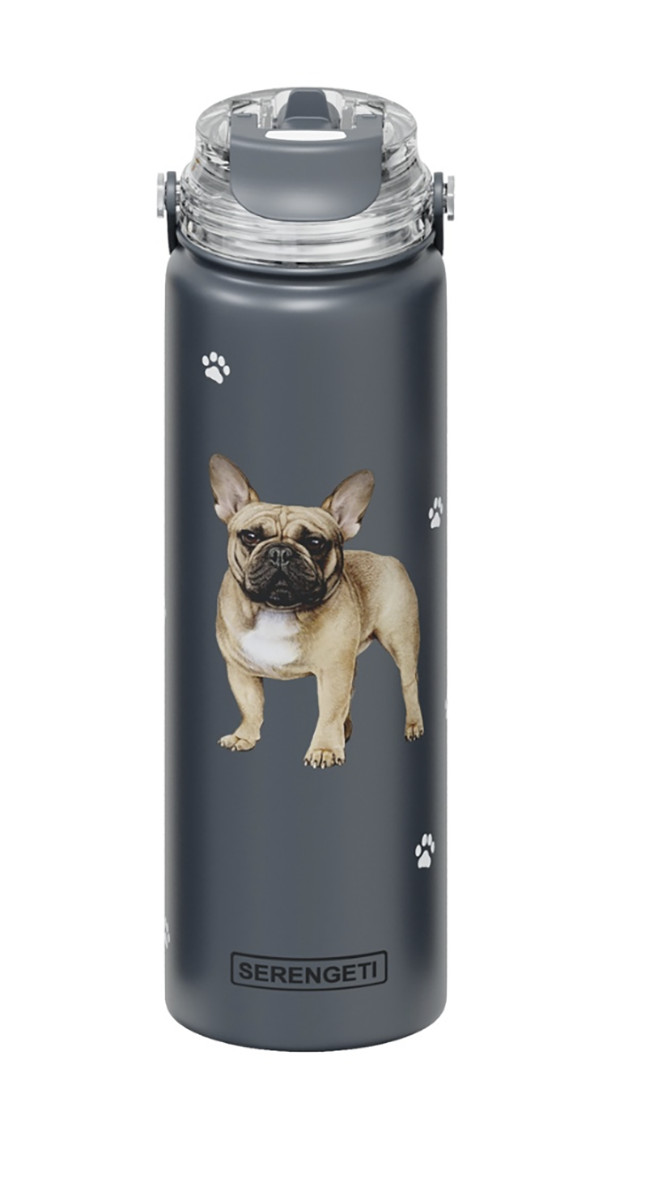 Бутылка для воды E-S Pets из нержавеющей стали, 24 унции, непроливайка (французский бульдог)