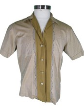 Damon Vtg Tan 50s Atomic Loop Collar Swiss Cotton Shirt M