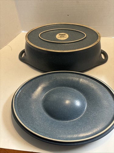 Corning Ware Creations 2Qt Oval Speckled Denim Blue Stoneware Casserole Dish Lid - Picture 3 of 3