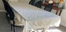 DAMASK Tablecloth 114 x 58 Champagne color w embossed floral desgn ELEGANT Look