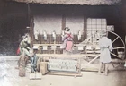 Japan 19th Century Photo - Watercolor Albumen Print - Silk Unloading