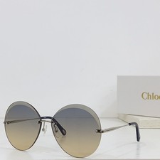 Chloe CH0063S Unisex Rimless Round Sunglasses Silver Blue Brown 64 14-140