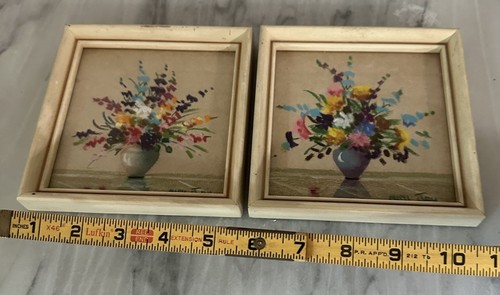 Mimi Joy Vintage Floral Miniature 5 x 5 Pastel Paintings Estate Items Bid on 2 - Picture 8 of 8