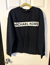 Michael Kors Mens Black Logo Crewneck Pullover Fleece Cotton Blend Sweatshirt M