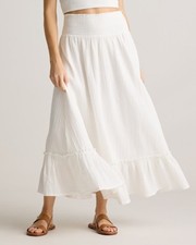 Quince 100% Organic Cotton Gauze Smocked Maxi Skirt White Basic Sleeved Dress L