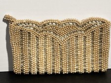 Vintage Faux Pearl Studded Beaded Clutch With Sequins Zipper Made In Japan