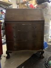 Antique Brown Wood Secretary Desk with Pull Down Front and 3 Drawers