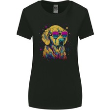 Retrowave Golden Retriever Chien Femmes Plus Large Coupe T-Shirt