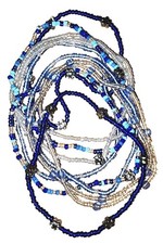 10 Blue Seed Beaded Stretch Bracelets Set Flower Beads Cute Fashion Jewelry