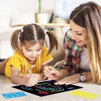 Kit De Peinture à Gratter Arc-en-ciel – 20 Cartes, 13 Stylos, Grattoir Et Stickers, Pour Enfants Dès 6 Ans, Activité Créative Et éducative