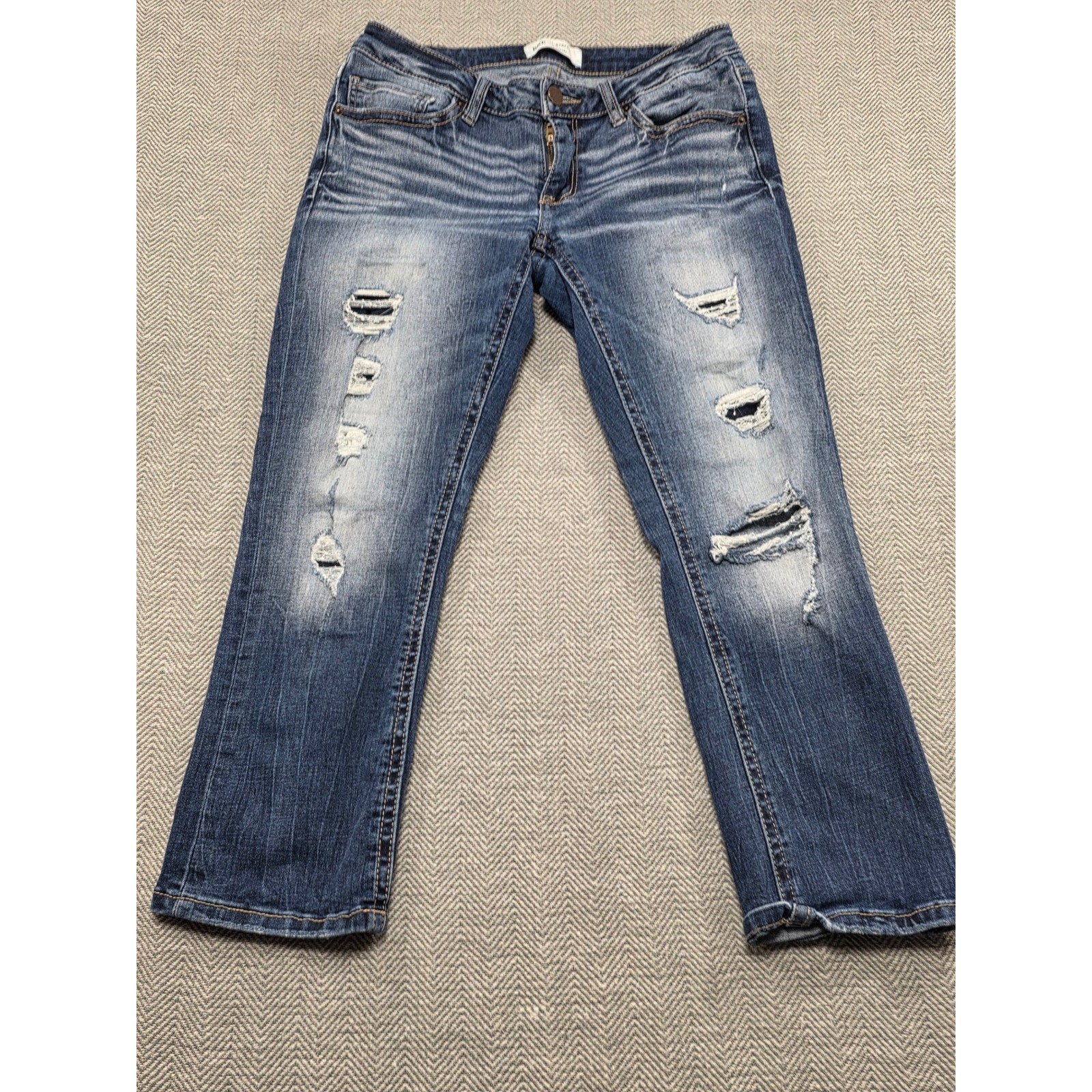 BKE Stella Womens Blue Denim Slim Fit Low Rise Distressed Jeans Size 29