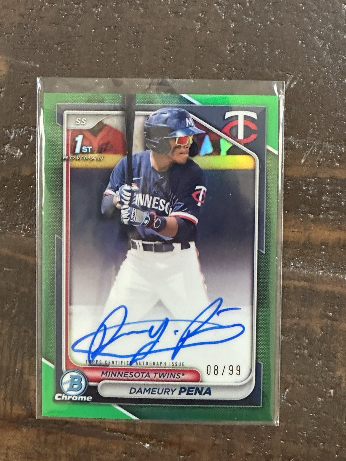 DAMEURY PENA 2024 BOWMAN CHROME 1ST BOWMAN TRUE GREEN AUTO RC  /99 TWINS