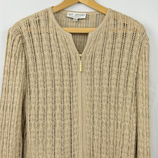 St. John Collection by Marie Gray Tan Gold Open Knit Zip Jacket Sz 10 USA