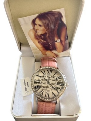 Melania Trump Watch Round Snake Embossed Cowhide Leather Pink Silver Tone ME200