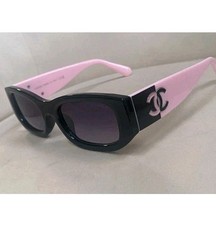 CHANEL Acetate Sunglasses Black And Pink Frame And Purple Lenses
