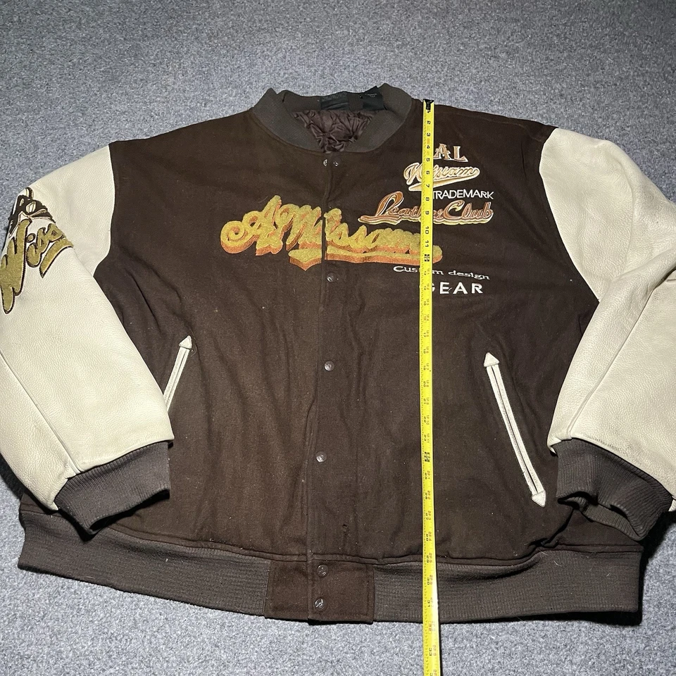 Al Wissam Leather Bomber Jacket Mens 6XL Wool Logo Baggy Hip Hop Oversized 90s - Image 2 of 4