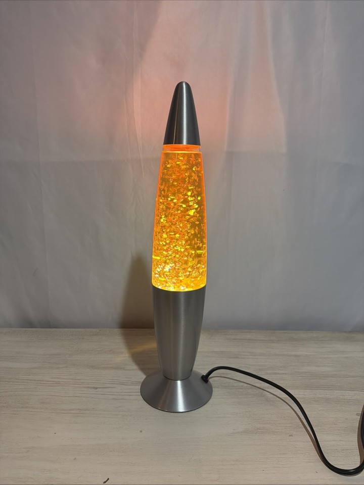 Vintage 90s Yellow Glitter Lava Lamp Model KL-209 Crystal Lamp 18.5