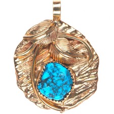 Vintage George & Nusie Henry Navajo 14K Gold turquoise necklace pendant