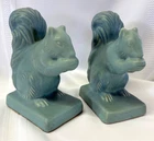 Vtg Van Briggle Art Pottery Squirrel Bookends Pair Turquoise Blue Matte Glaze