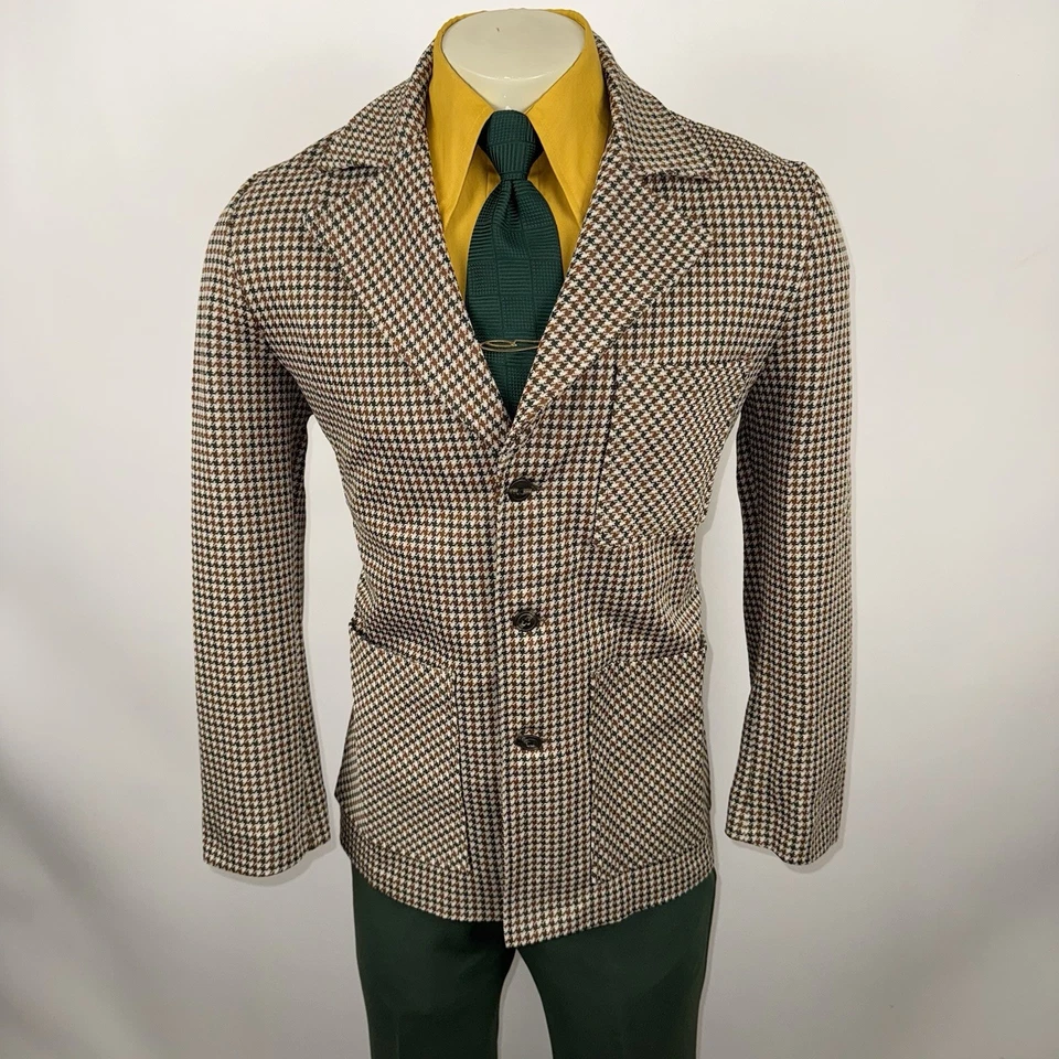 Vtg 60s 70s Leisure Suit Mens 42 Jacket Coat 32 31 Pants Bell Bottom Disco MCM - Image 2 of 4