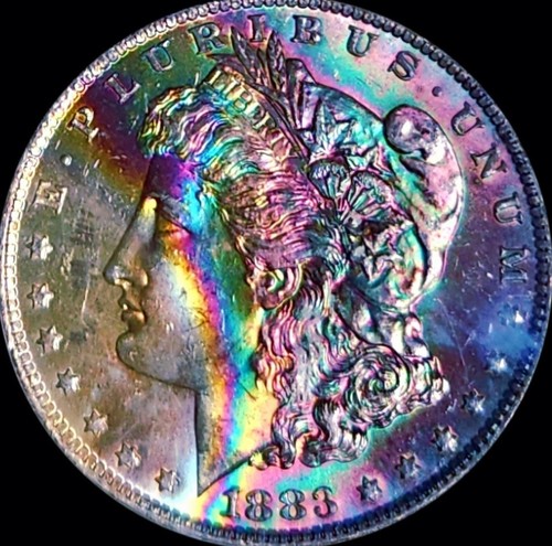 1883 O $1 PCGS MS-64 CAC; RAINBOW 🌈 TONED MORGAN DOLLAR! MONSTER TONED!