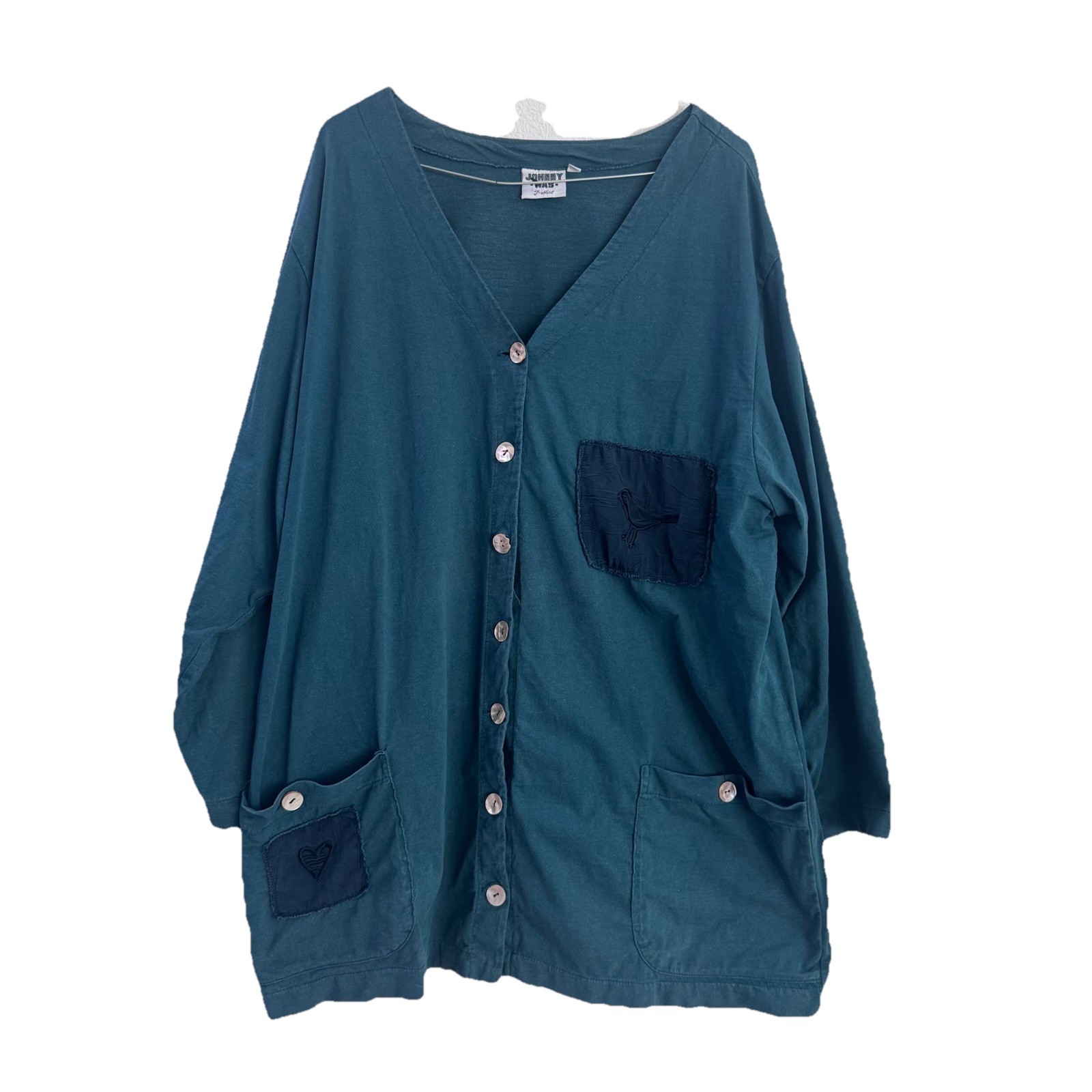 Johnny Was Green Pearl Button Patchwork BIrd Hear… - image 1