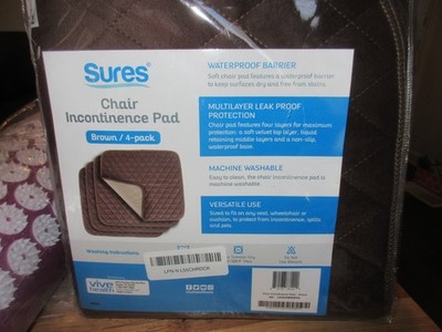 Sures  Incontinence Chair Pads Wheelchair Reusable Seat Pads 4 Pack 21''x21''