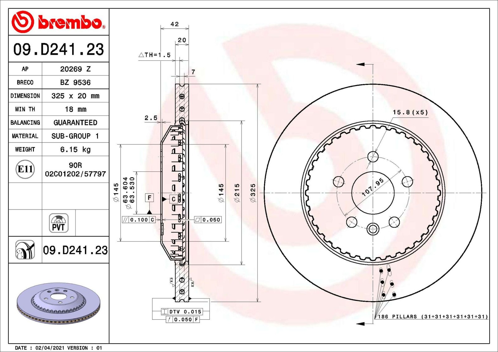 Disque de frein BREMBO 09.D241.23 pour LAND ROVER, idéal pour la conduite sur route