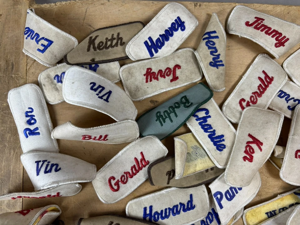 #2 WHOLESALE Vtg Lot 100 1970s Embroidered Cloth Name Uniform Patches - Image 2 of 4