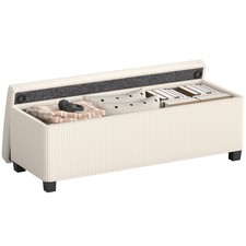 HOMCOM Panca Fondo Letto Vellutata a Coste con Spazio Contenitore da 84L Beige