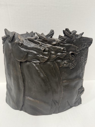 Running Horses Sculpture Bronze Vase Signed Marrita McMillian 10.3/8” W X 9.5” - Picture 19 of 24