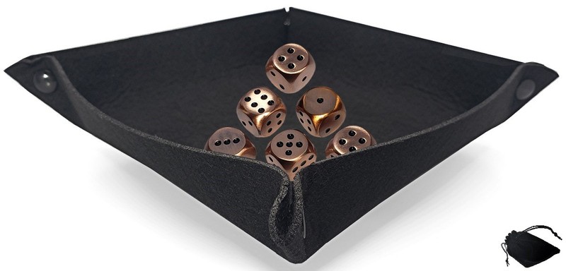 Weighty Zinc Alloy Antique Copper Black Pips Dice w/Pouch + Dice Rolling Tray