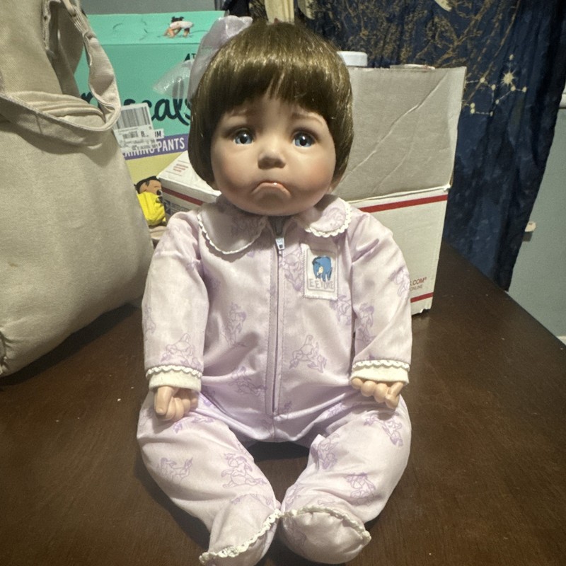 Baby Girl Doll Light Skin Brown Straight Hair Blue Eyes Eeyore Outfit Soft Body